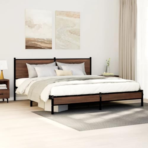 WKIEQACO Bettgestell Metall ohne Matratze Braun Eiche 160x200 cm Betten & Zubehör Betten & Bettrahmen von WKIEQACO