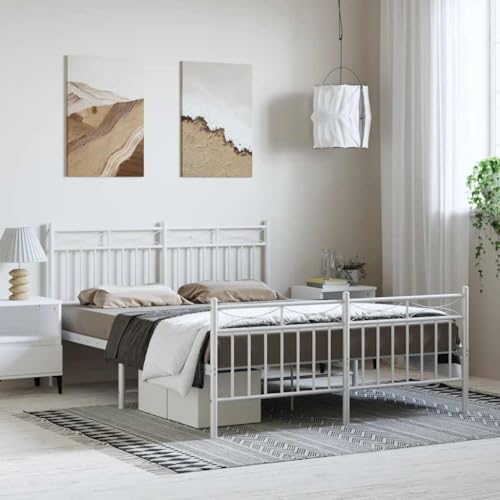WKIEQACO Bettgestell aus Metall, ohne Matratze, mit Fußteil, Weiß, 150 x 200 cm, Betten & Zubehör, Betten & Bettrahmen von WKIEQACO