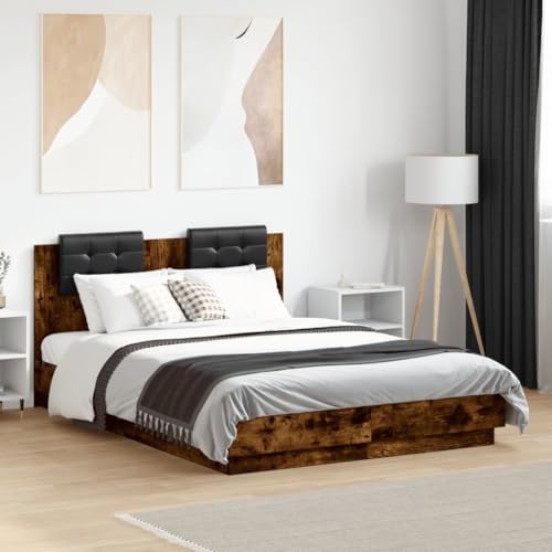 WKIEQACO Bettgestell mit LED ohne Matratze Eiche Raucheiche 120x190 cm kleine Doppelbetten & Zubehör Betten & Bettrahmen WKIEQACO Bettgestell mit LED ohne Matratze Eiche Raucheiche 120x190 cm kleine Doppelbetten & Zubehör Betten & Bettrahmen von WKIEQACO