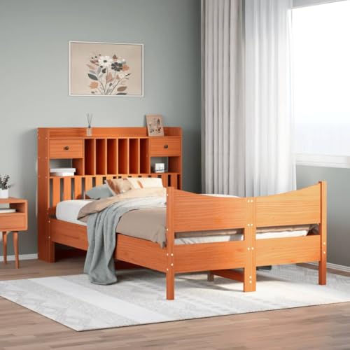 WKIEQACO Bettgestell ohne Matratze Wax Braun 135x190 cm Doppelbett Massivholz Kiefer Betten & Zubehör Betten & Bettrahmen von WKIEQACO