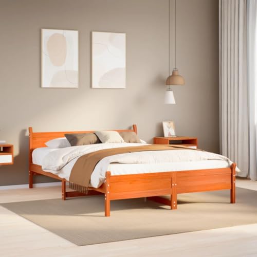 WKIEQACO Bettgestell ohne Matratze Wax Braun 135x190 cm Doppelbett Massivholz Kiefer Betten & Zubehör Betten & Bettrahmen von WKIEQACO