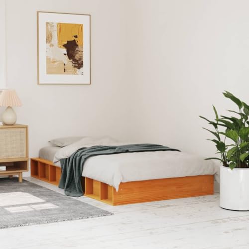 WKIEQACO Bettgestell ohne Matratze Wax Braun 90x190 cm Einzelbett Massivholz Kiefer Betten & Zubehör Betten & Bettrahmen von WKIEQACO