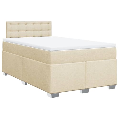 WKIEQACO Boxspringbett mit Matratze Creme 120x190 cm StoffBetten & Zubehör Betten & Bettrahmen von WKIEQACO