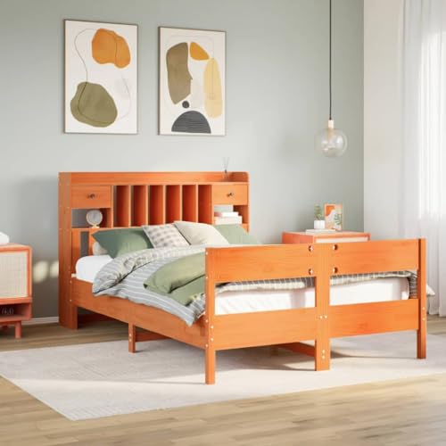 WKIEQACO Bücherregal Bett ohne Matratze Wachs Braun 150x200cm King Size Massivholz Kiefer Betten & Zubehör Betten & Bettrahmen WKIEQACO Bücherregal Bett ohne Matratze Wachs Braun 150x200cm King Size Massivholz Kiefer Betten & Zubehör Betten & Bettrahmen von WKIEQACO