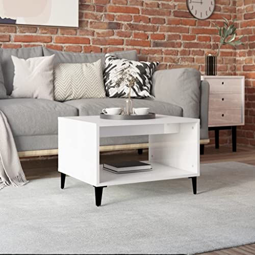 WKIEQACO Couchtisch Hochglanz Weiß 60x50x40cm Holztische Akzenttische Couchtische von WKIEQACO