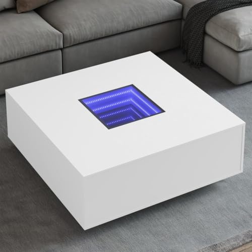WKIEQACO Couchtisch mit Infinity LED Weiß 100x100x40cm Tische Akzenttische Couchtische von WKIEQACO