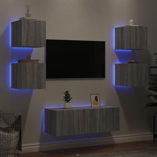 WKIEQACO Entertainment Centers & TV-Ständer, 6-teilige TV-Wohnwand mit LED, graues Sonoma-Holzwerkstoff WKIEQACO Entertainment Centers & TV-Ständer, 6-teilige TV-Wohnwand mit LED, graues Sonoma-Holzwerkstoff von WKIEQACO