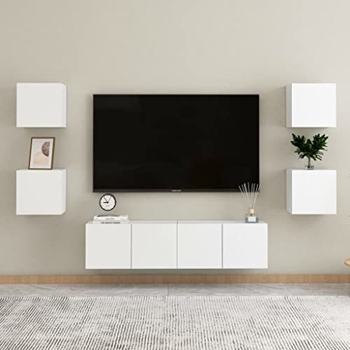 WKIEQACO Entertainment Centers & TV-Ständer, 6-teiliges TV-Schrank-Set, Holz, Weiß von WKIEQACO