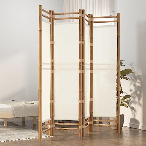 WKIEQACO Faltbarer Raumteiler 4 Paneele 160 cm Bambus und Leinwand Raumteiler WKIEQACO Faltbarer Raumteiler 4 Paneele 160 cm Bambus und Leinwand Raumteiler von WKIEQACO