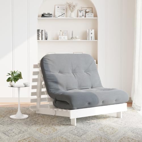 WKIEQACO Futons Futon Schlafsofa mit Matratze weiß 100x206x11cm Massivholz Kiefer von WKIEQACO