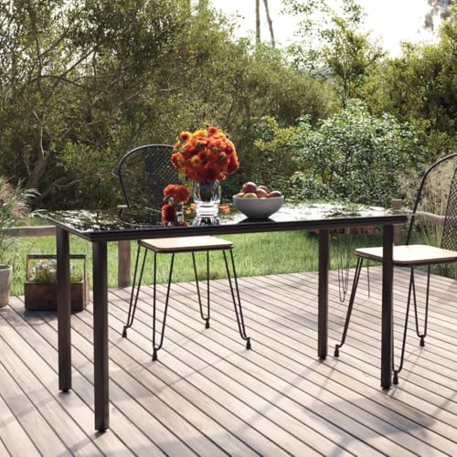 WKIEQACO Garten-Esstisch, Schwarz, 200 x 100 x 74 cm, Stahl und gehärtetes Glas, für den Außenbereich WKIEQACO Garten-Esstisch, Schwarz, 200 x 100 x 74 cm, Stahl und gehärtetes Glas, für den Außenbereich von WKIEQACO