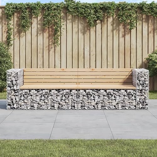 WKIEQACO Gartenbank Gabion Design 244x71x65,5cm Massivholz Kiefer Outdoor Sitzbank Outdoor Sitzbänke von WKIEQACO
