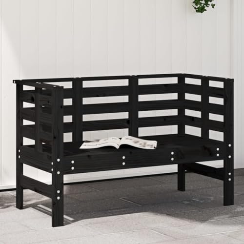 WKIEQACO Gartenbank schwarz 111,5 x 53 x 71 cm Massivholz Kiefer Outdoor Sitzbank Outdoor Sitzbänke von WKIEQACO