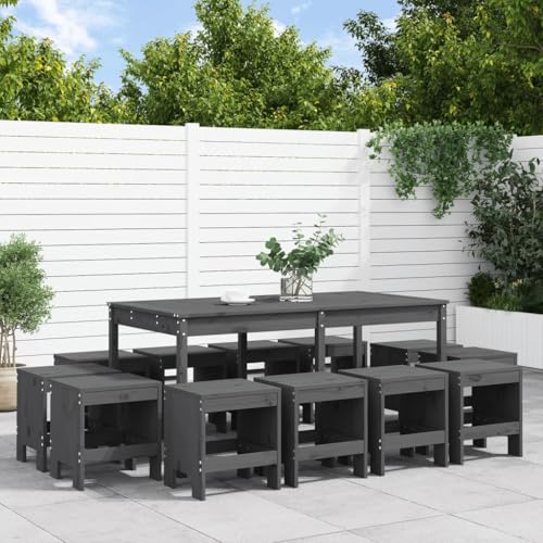 WKIEQACO Gartenmöbel-Set, 13-teilig, Grau, Massivholz, Kiefer von WKIEQACO