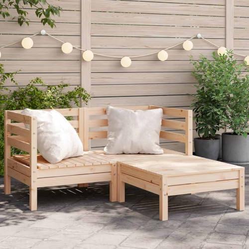 WKIEQACO Gartensofa 2-Sitzer mit Fußhocker Massivholz Kiefer Outdoor Outdoor Sitzgruppe Outdoor Sektionalsofa Einheiten von WKIEQACO
