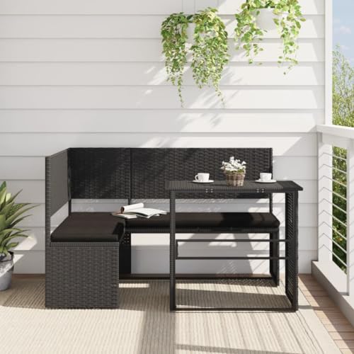 WKIEQACO Gartensofa mit Tisch und Kissen L-Form Schwarz Poly Rattan Outdoor Sets WKIEQACO Gartensofa mit Tisch und Kissen L-Form Schwarz Poly Rattan Outdoor Sets von WKIEQACO