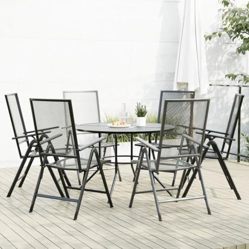 WKIEQACO Gartenstuhl-Set 7-teilig anthrazit pulverbeschichteter Stahl Outdoor Sets WKIEQACO Gartenstuhl-Set 7-teilig anthrazit pulverbeschichteter Stahl Outdoor Sets von WKIEQACO