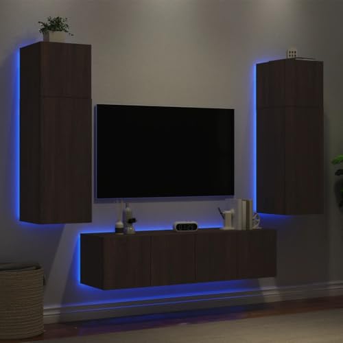 WKIEQACO Haus & Garten, Möbel, 6-teilige TV-Wohnwand mit LED, braunes Eichenholz WKIEQACO Haus & Garten, Möbel, 6-teilige TV-Wohnwand mit LED, braunes Eichenholz von WKIEQACO