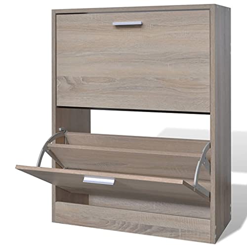 WKIEQACO Haus & Garten, Möbel, Schuhschrank aus Holz in Eichenoptik mit 2 Fächern von WKIEQACO