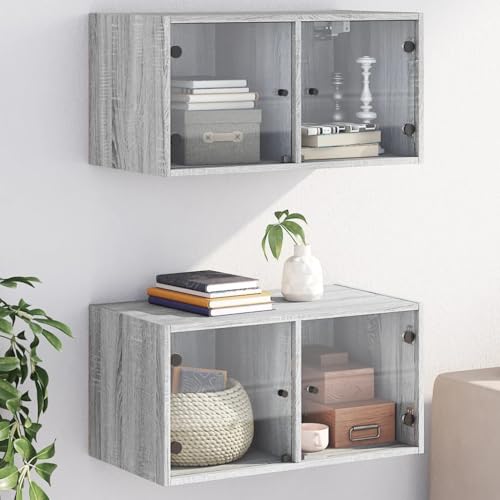 WKIEQACO Haus & Garten, Möbel-Hängeschränke mit Glastüren, 2 Stück, Grau Sonoma 68,5 x 37 x 35 cm von WKIEQACO