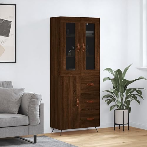 WKIEQACO Haus & Garten, Möbel-Highboard Braun Eiche, 69,5x34x180 cm, Holzwerkstoff von WKIEQACO