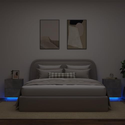WKIEQACO Haus & Garten, Möbel-Nachtschränke mit LED-Lichtern, 2 Stück, Betongrau, Holzwerkstoff WKIEQACO Haus & Garten, Möbel-Nachtschränke mit LED-Lichtern, 2 Stück, Betongrau, Holzwerkstoff von WKIEQACO