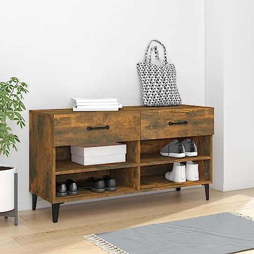 WKIEQACO Haus & Garten, Möbel-Schuhschrank, Räuchereiche, 102 x 35 x 55 cm, Holzwerkstoff von WKIEQACO