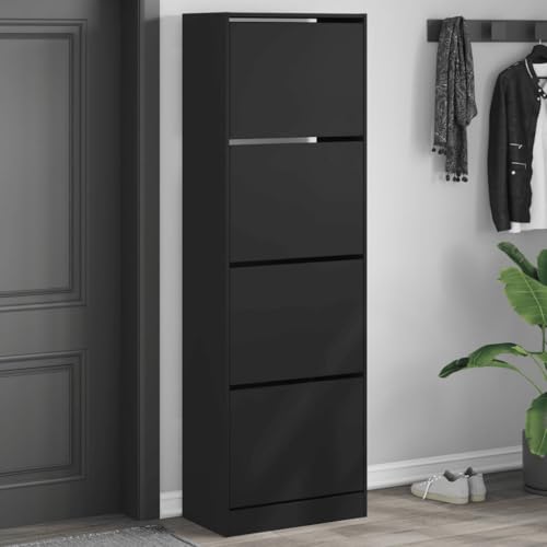 WKIEQACO Haus & Garten, Möbel-Schuhschrank mit 4 Klappschubladen, schwarz, 60 x 34 x 187,5 cm von WKIEQACO