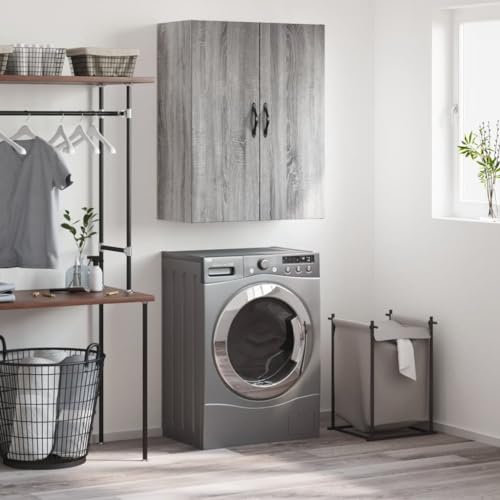 WKIEQACO Haus & Garten, Möbel-Wandschrank, Grau, Sonoma, 69,5 x 34 x 90 cm, Holzwerkstoff von WKIEQACO