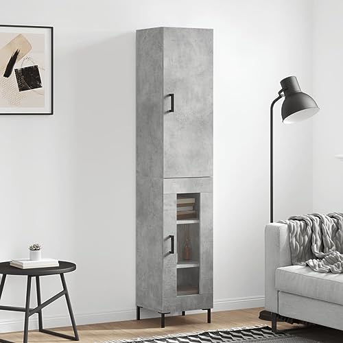 WKIEQACO Highboard Betongrau 34,5x34x180 cm Holzschränke & Lagerbuffets & Sideboards von WKIEQACO
