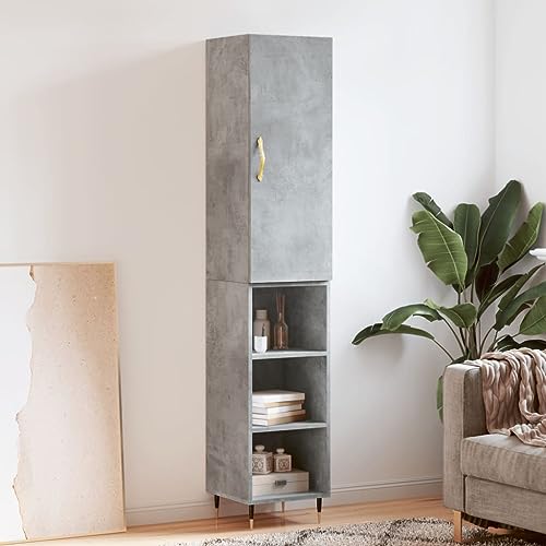 WKIEQACO Highboard Betongrau 34,5x34x180 cm Holzschrank & Lagerbuffets & Sideboards von WKIEQACO