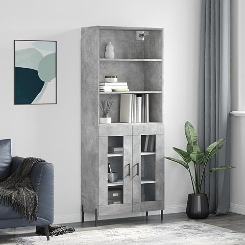 WKIEQACO Highboard Betongrau 69,5x34x180 cm Holzschrank & Lagerbuffets & Sideboards von WKIEQACO
