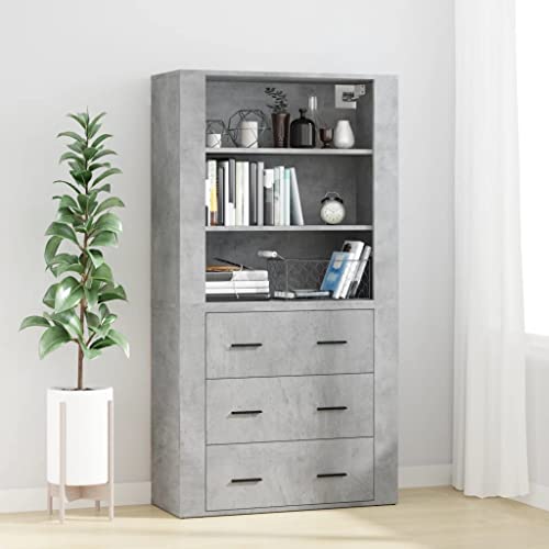 WKIEQACO Highboard Betongrau Holzschränke & Aufbewahrungsbuffets & Sideboards von WKIEQACO
