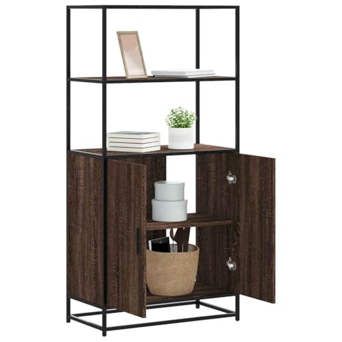 WKIEQACO Highboard Braun Eiche, 68 x 35 x 139 cm, Holzwerkstoff und Metallschränke & Aufbewahrung, Buffets & Sideboards von WKIEQACO