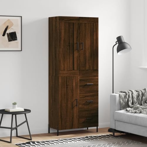 WKIEQACO Highboard Braun Eiche, 69,5 x 34 x 180 cm, Holzwerkstoffschränke & Aufbewahrung, Buffets & Sideboards von WKIEQACO