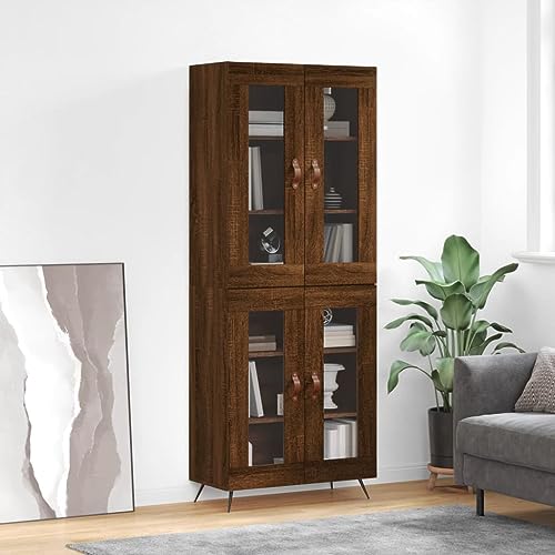 WKIEQACO Highboard Braun Eiche, 69,5 x 34 x 180 cm, Holzwerkstoffschränke & Aufbewahrung, Buffets & Sideboards von WKIEQACO