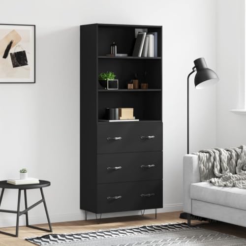 WKIEQACO Highboard Schwarz 69,5 x 34 x 180 cm Holzschränke & Aufbewahrungsbuffets & Sideboards von WKIEQACO