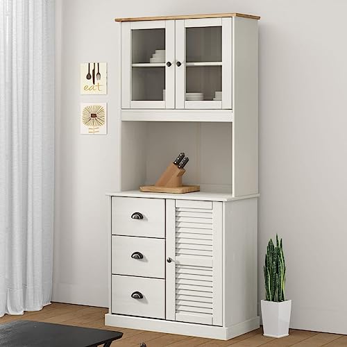 WKIEQACO Highboard VIGO Weiß 78x40x175 cm Massivholz Kiefer Schränke & Stauraum Buffets & Sideboards von WKIEQACO