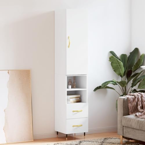 WKIEQACO Highboard Weiß 34,5 x 34 x 180 cm Holzschränke & Aufbewahrungsbuffets & Sideboards von WKIEQACO