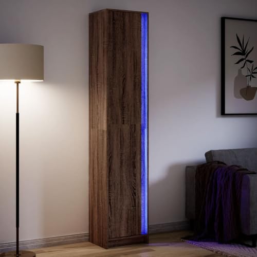 WKIEQACO Highboard mit LED Braun Eiche 41,5x32,5x200 cm Holzschränke & Lagerbuffets & Sideboards von WKIEQACO