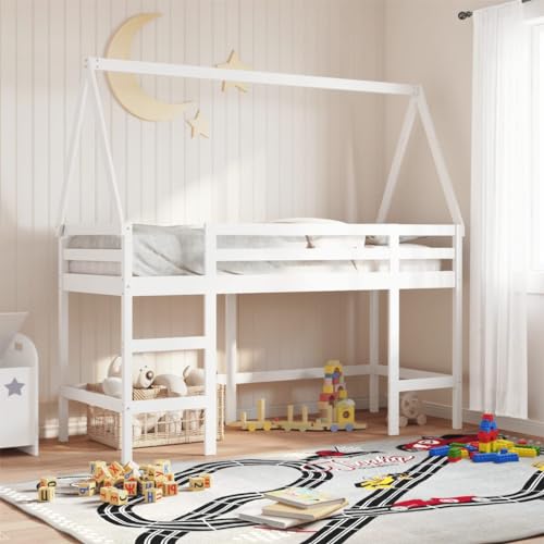 WKIEQACO Hochbett mit Leiter und Dach ohne Matratze weiß 90x200 cmBetten & Zubehör Betten & Bettrahmen WKIEQACO Hochbett mit Leiter und Dach ohne Matratze weiß 90x200 cmBetten & Zubehör Betten & Bettrahmen von WKIEQACO