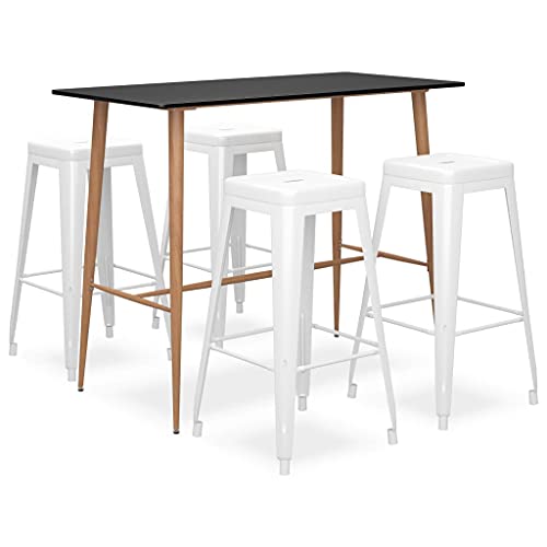 WKIEQACO Home & Garden,Furniture-5-teiliges Bar-Set, Schwarz und Weiß von WKIEQACO