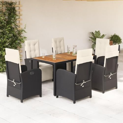 WKIEQACO Home & Garden,Furniture-7-teiliges Garten-Esszimmer-Set mit Kissen, schwarzes Polyrattan WKIEQACO Home & Garden,Furniture-7-teiliges Garten-Esszimmer-Set mit Kissen, schwarzes Polyrattan von WKIEQACO