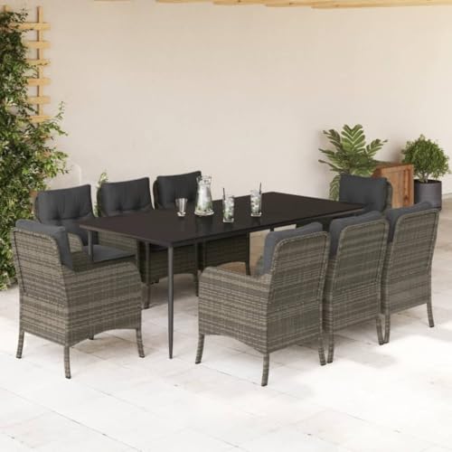 WKIEQACO Home & Garden,Furniture-9-teiliges Garten-Esszimmer-Set mit Kissen, Polyrattan, Grau WKIEQACO Home & Garden,Furniture-9-teiliges Garten-Esszimmer-Set mit Kissen, Polyrattan, Grau von WKIEQACO
