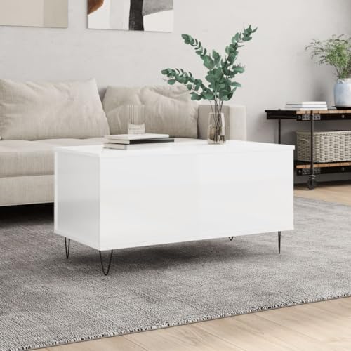 WKIEQACO Home & Garden,Furniture-Coffee Table High Gloss White 90x44.5x45cm Engineered Wood von WKIEQACO
