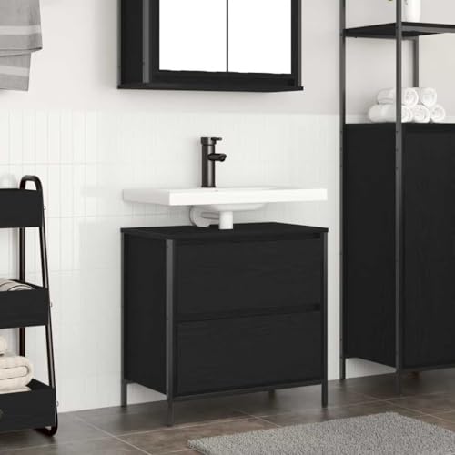 WKIEQACO Home & Garden,Möbel-Bad-Waschbeckenunterschrank mit Schubladen, schwarze Eiche, 60 x 34,5 x 60 cm von WKIEQACO