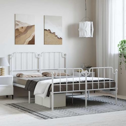 WKIEQACO Home & Garden,Möbel-Metallbettrahmen ohne Matratze mit Fußteil, Weiß, 150 x 200 cm von WKIEQACO