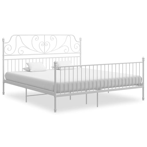 WKIEQACO Home & Garden Möbel-Bettgestell ohne Matratze, Metall, Weiß, 180 x 200 cm, Super-Kingsize-Bett von WKIEQACO