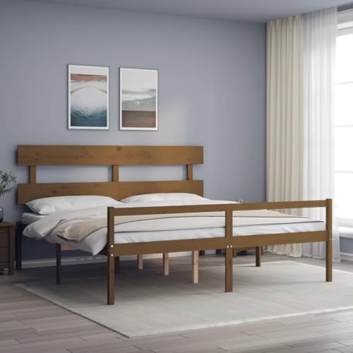 WKIEQACO Home & Garden Möbel-Seniorenbett ohne Matratze braun 200x200 cm Massivholz von WKIEQACO