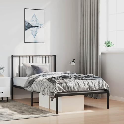 WKIEQACO Metallbettrahmen ohne Matratze mit Kopfteil schwarz 100x200cmBetten & Zubehör Betten & Bettrahmen von WKIEQACO